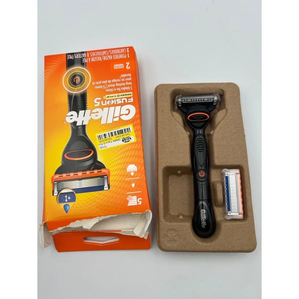 Gillette Fusion5 Power Mens Razor 1 Powered Handle and 2 Cartridges Black Orange